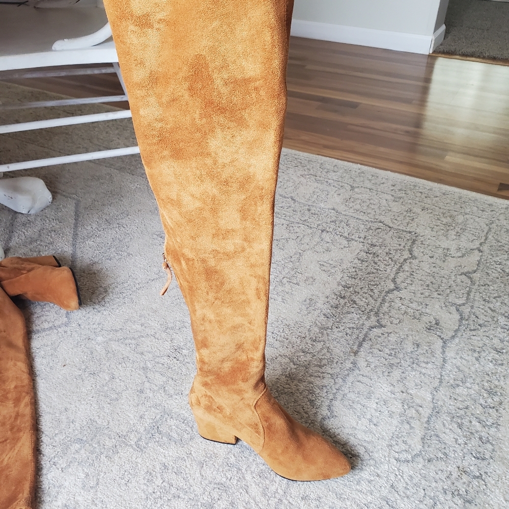 'MARLO' TAN OVER THE KNEE SUEDE LEATHER BOOTS